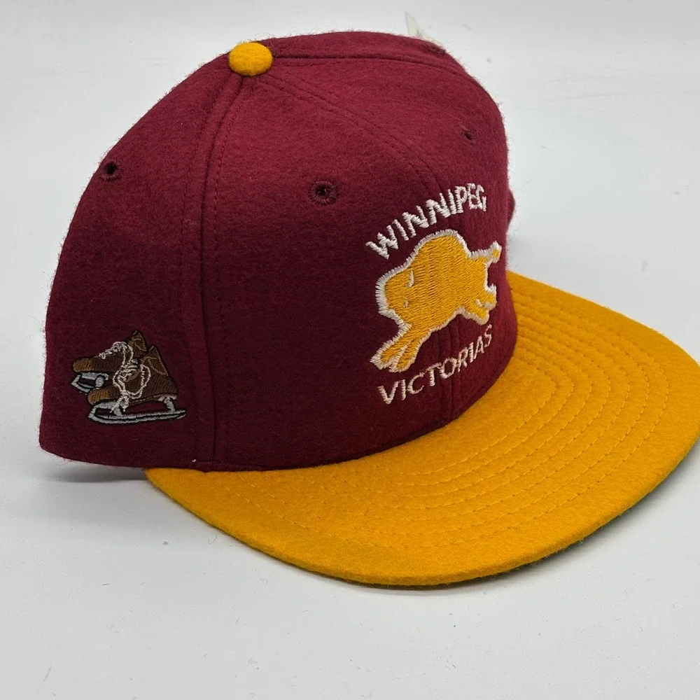 Vintage Winnipeg Victorias NHL Heritage Snapback Hat Burgundy Gold Wool